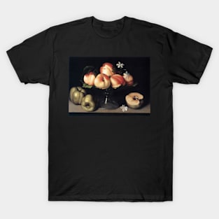 A Crystal Fruit Stand with Peaches, Quinces, and Jasmine Flowers by Fede Galizia T-Shirt